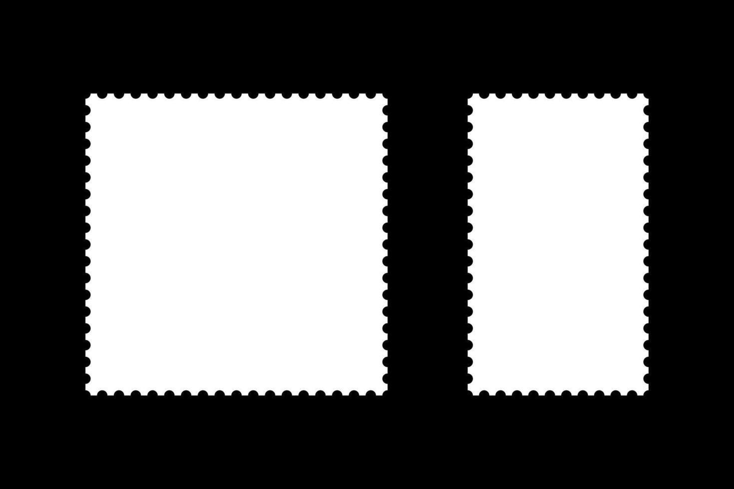 Set of postage stamp pattern frames. Blank rectangular vintage stamp. White tags, labels, coupons, boxes with curvy, wiggly, wavy perforated edges. Empty borders, backdrops for postcards, letters. vector