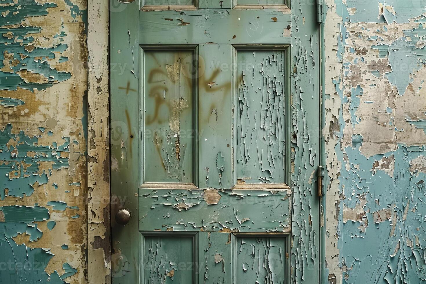 An old door with peeling paint and peeling paint photo