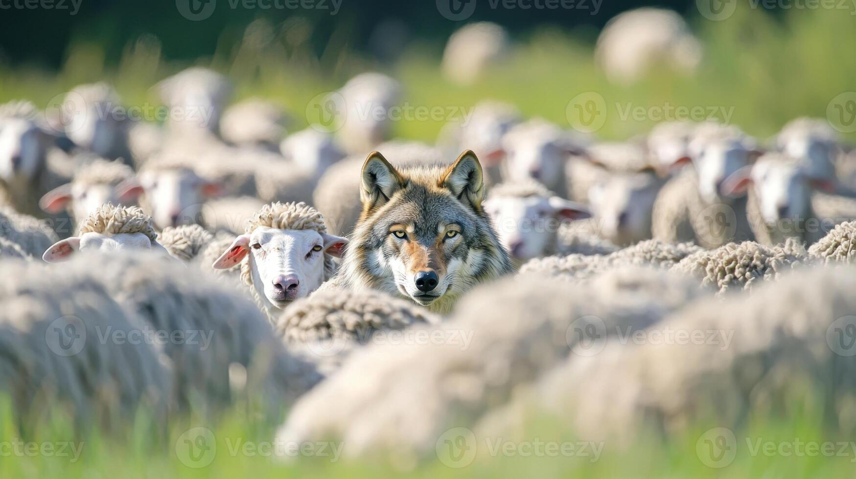 Wolf in the sheep herd photo