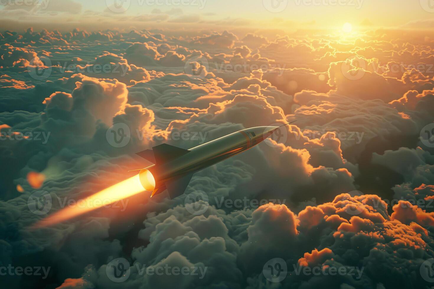 A rocket is flying through the clouds photo