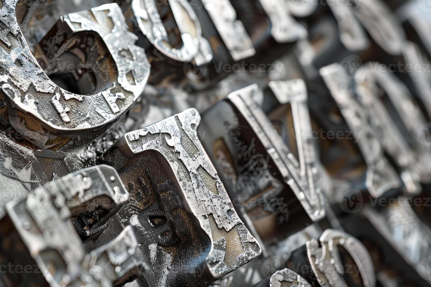 A close up of a collection of old metal letters photo