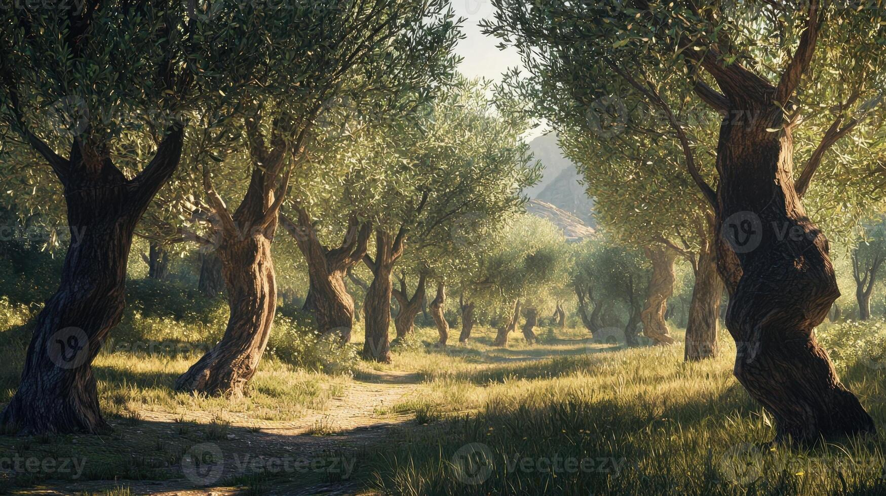 The trees are lined up in a field photo