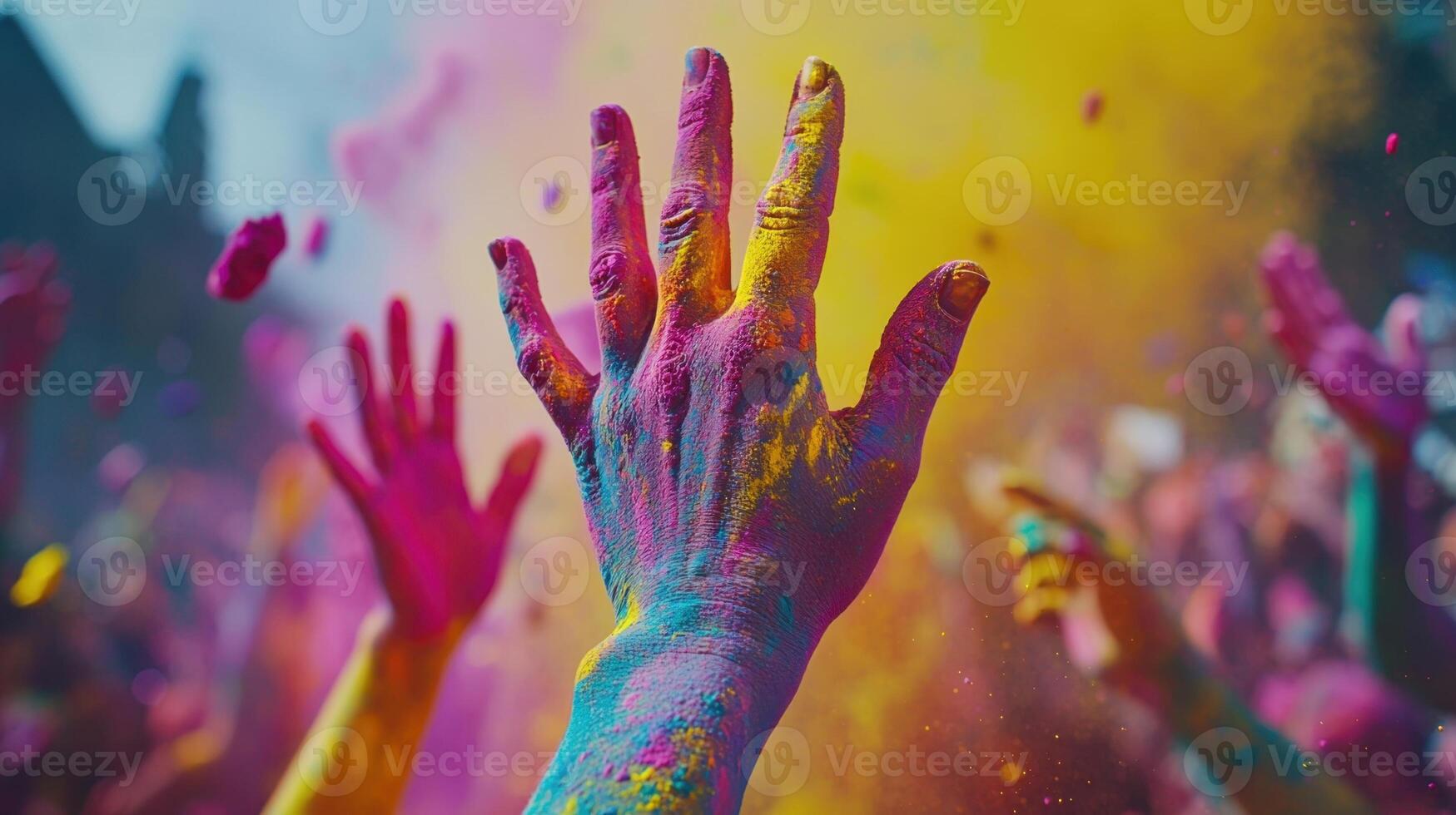 Colorful hands with colored powder on them photo