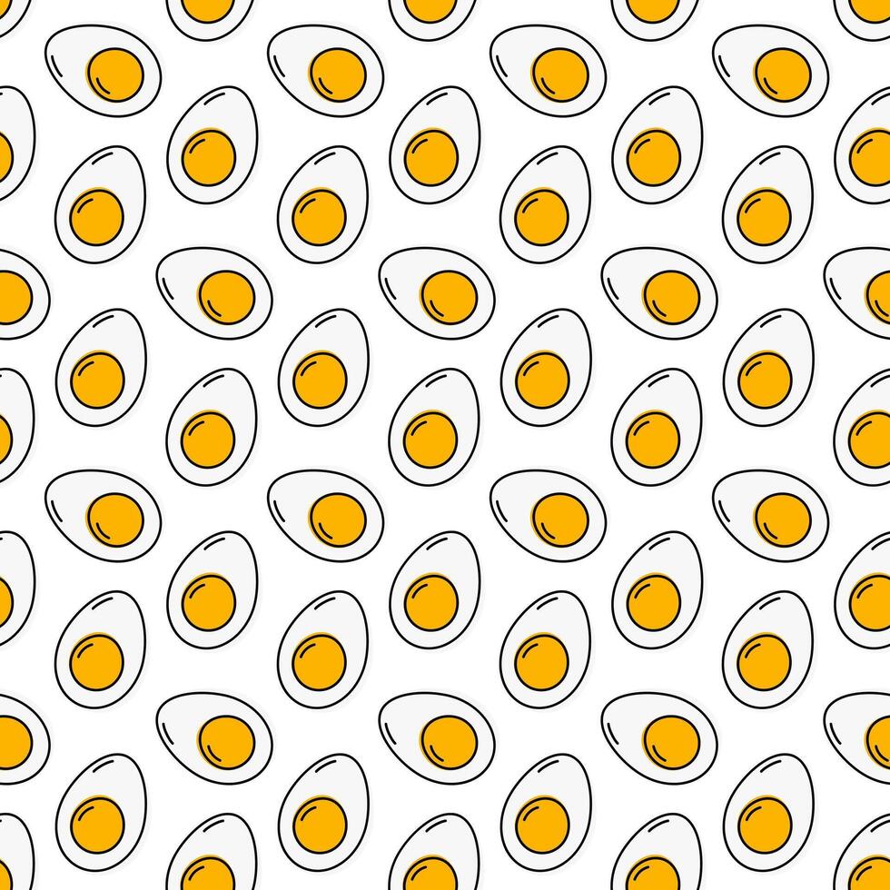 Half boiled eggs dark stroke Seamless Pattern Egg Day or Food promo Background or Wallpaper concept. Isolated illustration Wrapping, cards, posters, banner, brochures or web promo leaflets, tag vector