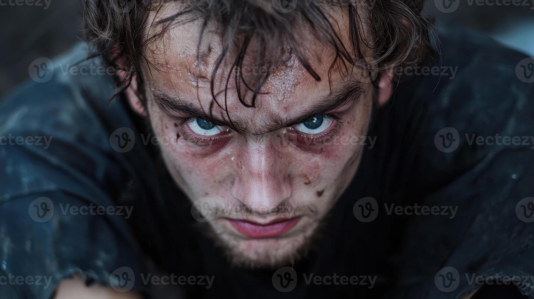 A man with blue eyes and a black shirt photo