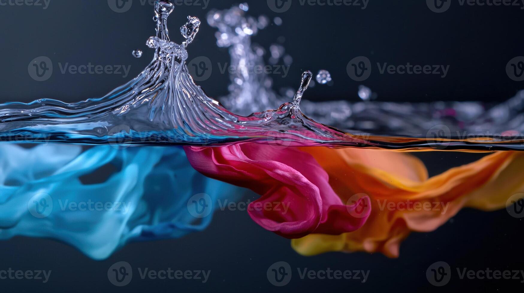 Colorful water splashes with a rainbow of colors photo