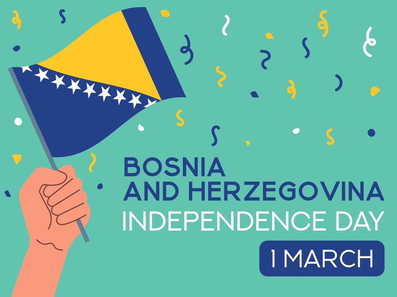 Bosnia and Herzegovina independence day 1 march, Bosnia and Herzegovina flag in hand. Greeting card, poster, banner template vector
