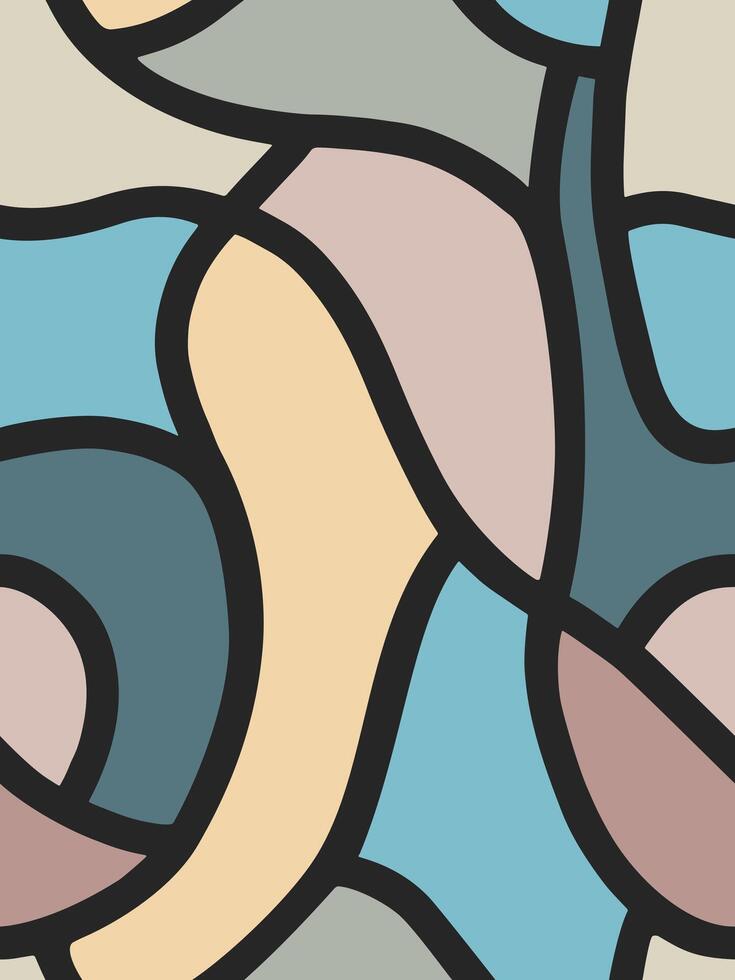 Seamless Abstract Geometric Pattern with Pastel Colors and Black Contour vector
