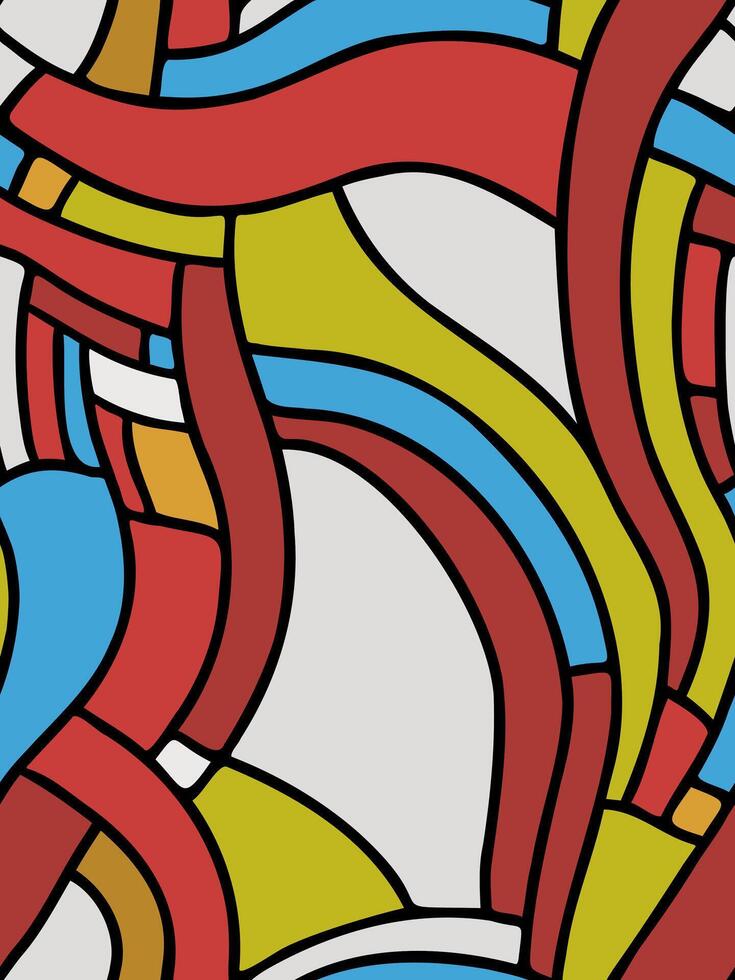 Seamless abstract pattern with stripes in white, red, blue, green and beige colors vector