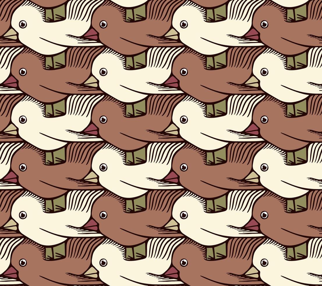 Seamless Escher Style Tessellation with Cute Birds in Checkerboard Color Arrangement vector