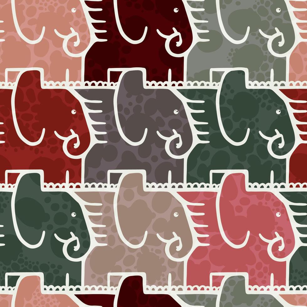 Seamless Flying Elephant Tessellation Pattern with White Outline and Frilly Legs vector