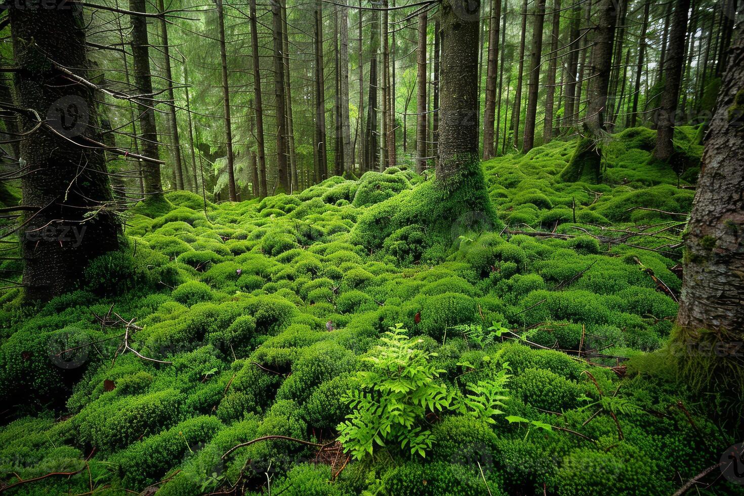 Mossy forest in the forest of the north of sweden photo