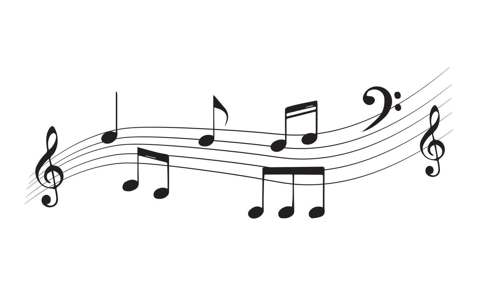 Music notes black signs set. Isolated music note icons on white background. vector
