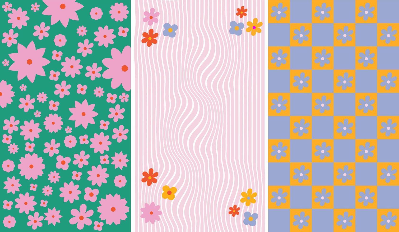 Floral Pattern Set, Retro Aesthetic Botanical Designs vector