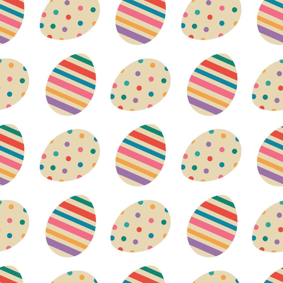 Easter eggs seamless pattern. Colorful eggs with polka dots and stripes. illustration for greeting card, background, fabric, kitchen textile, wrapping paper vector