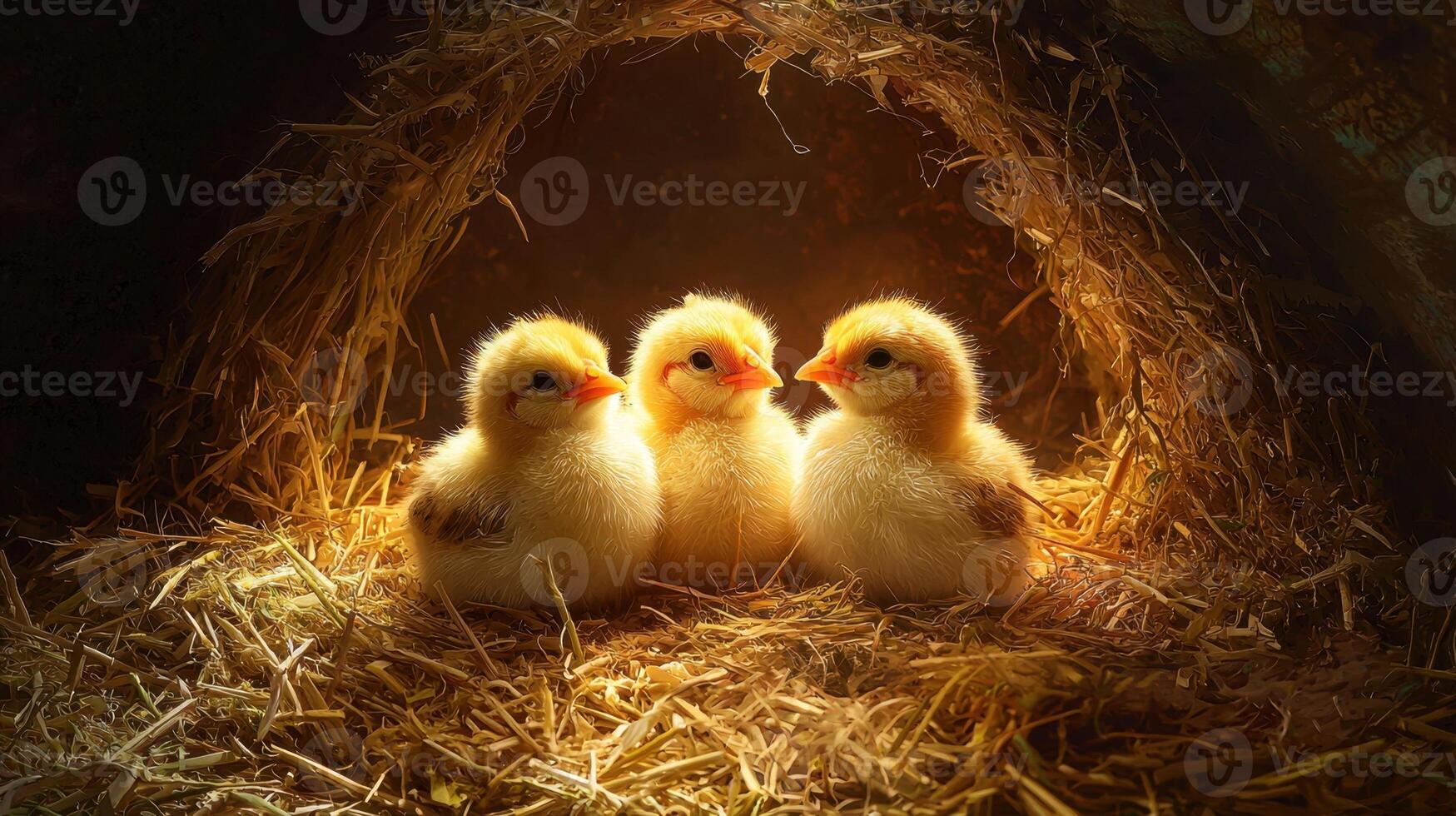 Three baby chicks in a nest photo