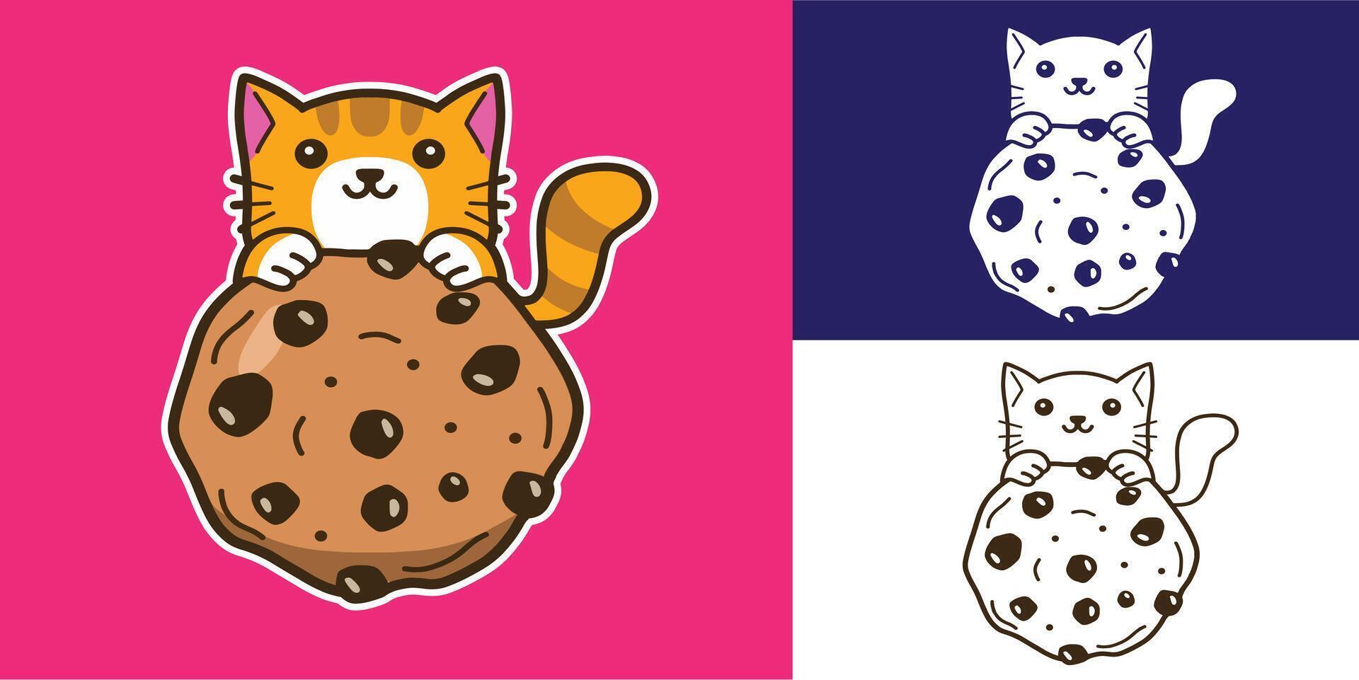 set of cat with cookies good for logo, sticker, badge, element design, etc vector