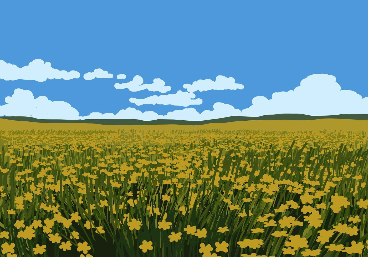 Flower field at sunny day. Spring landscape vector