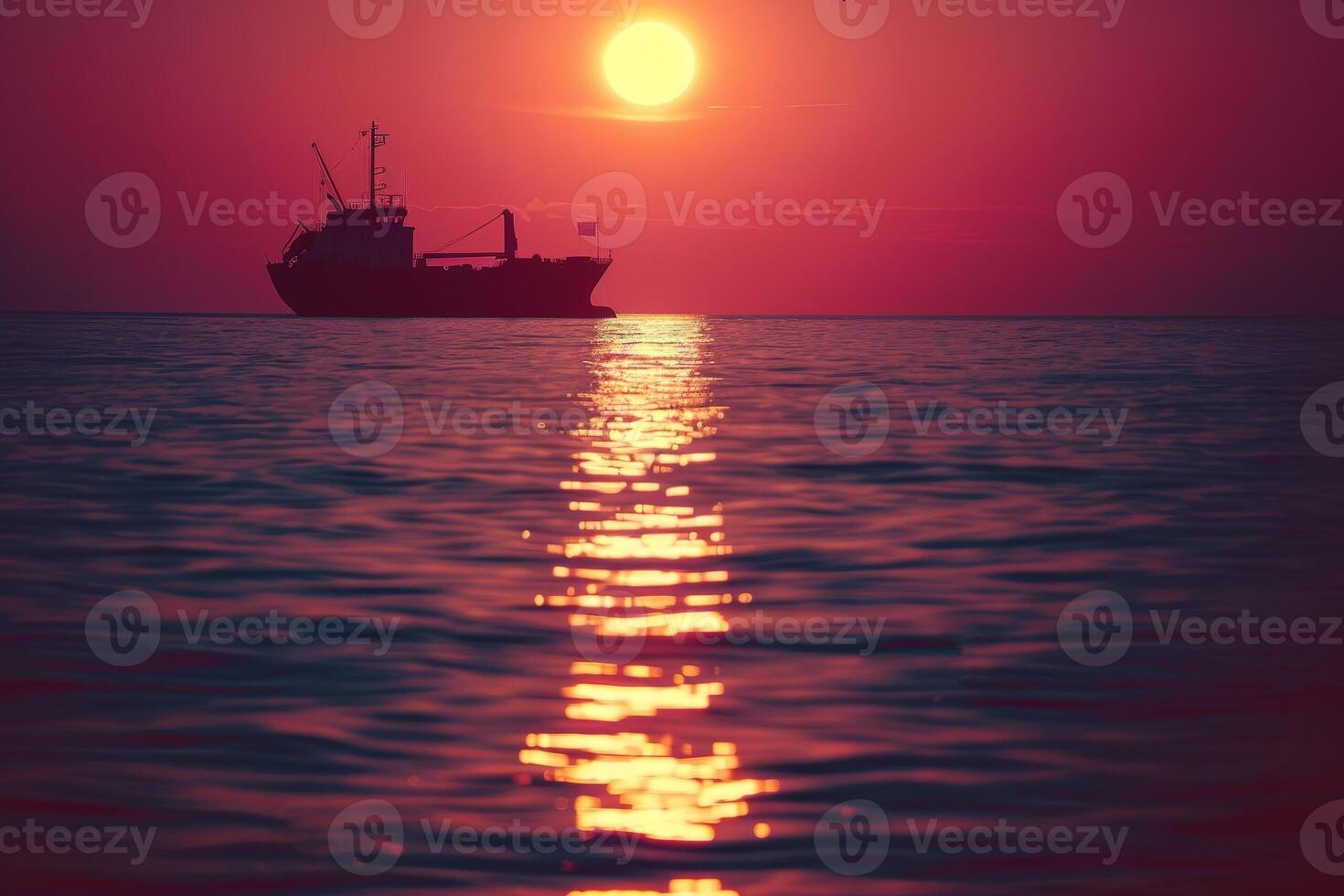 A ship in the ocean at sunset photo