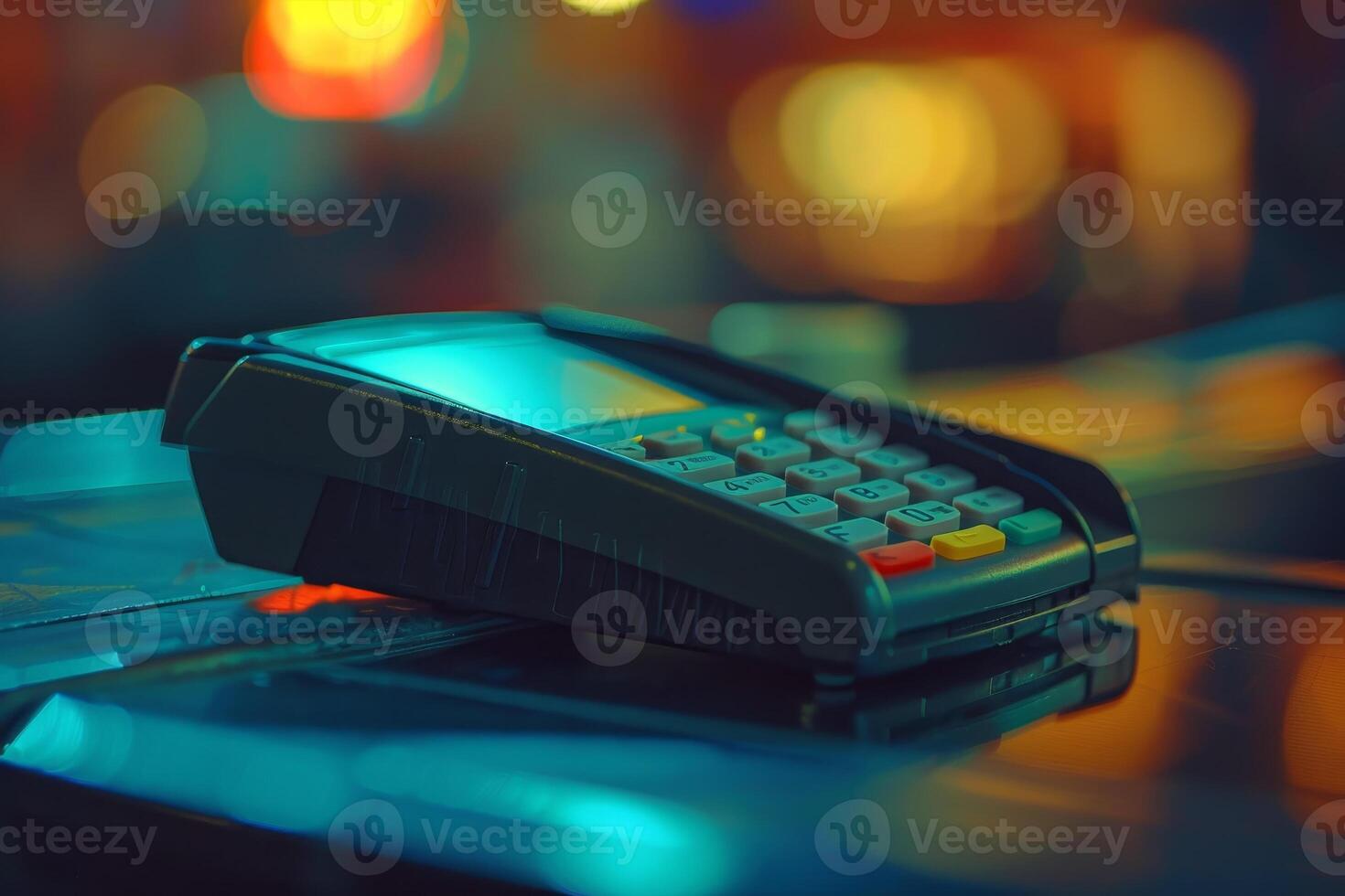 A close up of a credit card machine photo