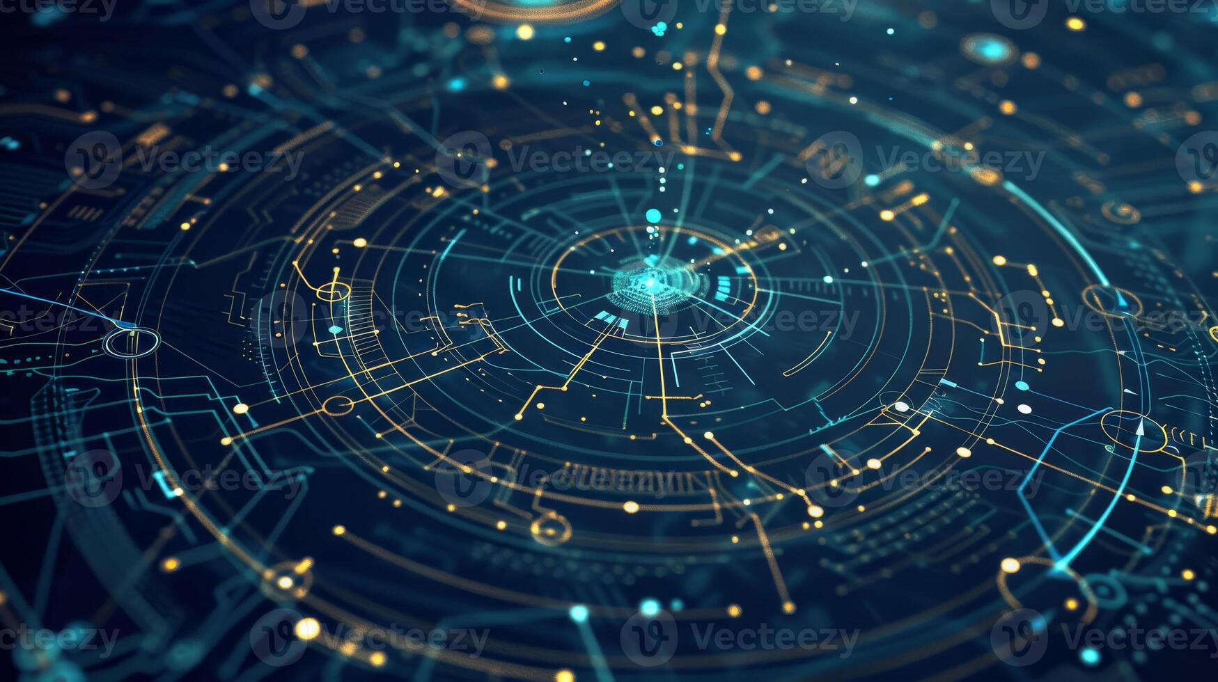 A blue and yellow computer screen with a lot of dots and lines photo