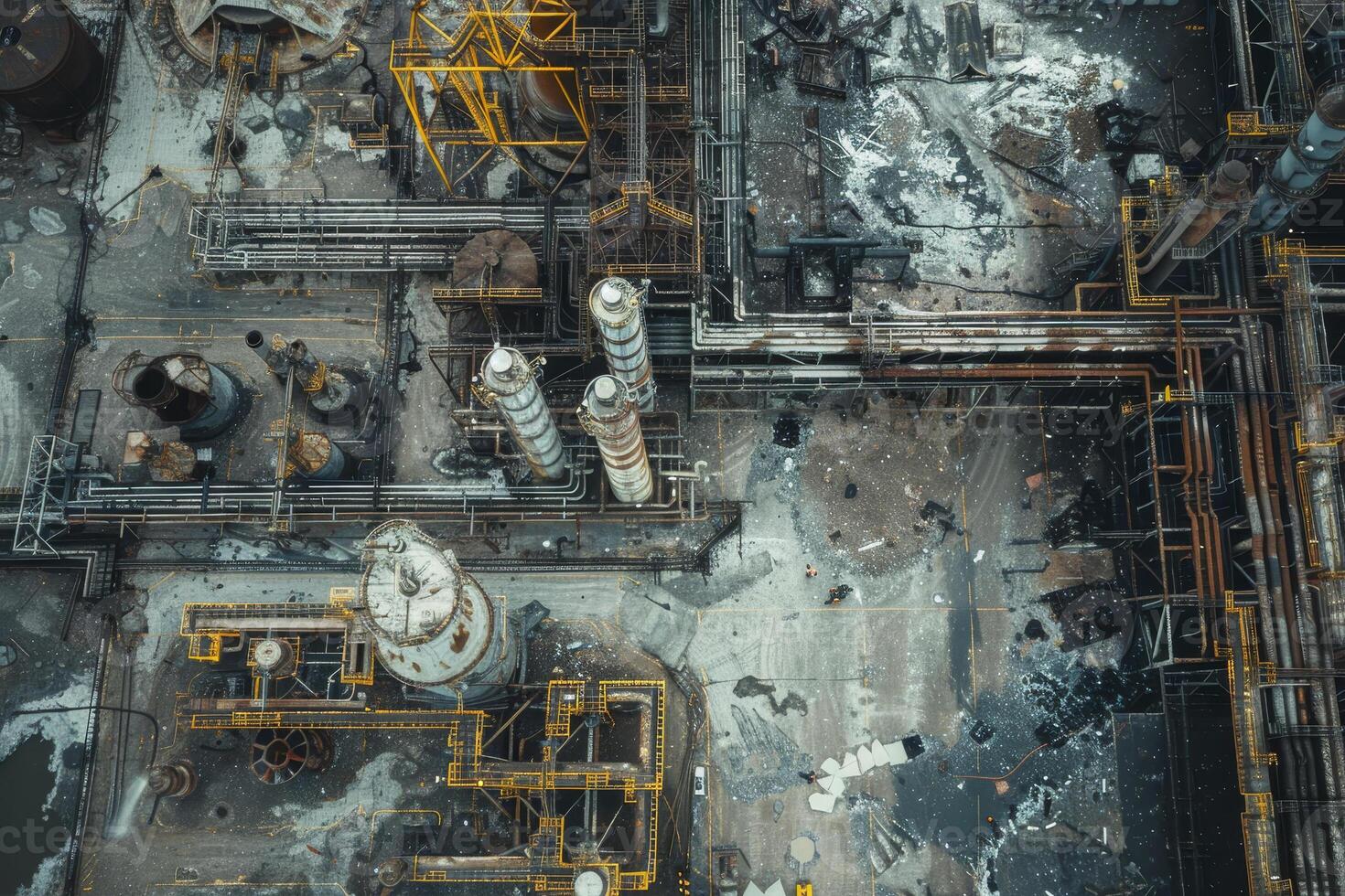Aerial view of industrial plant with pipes and pipes photo