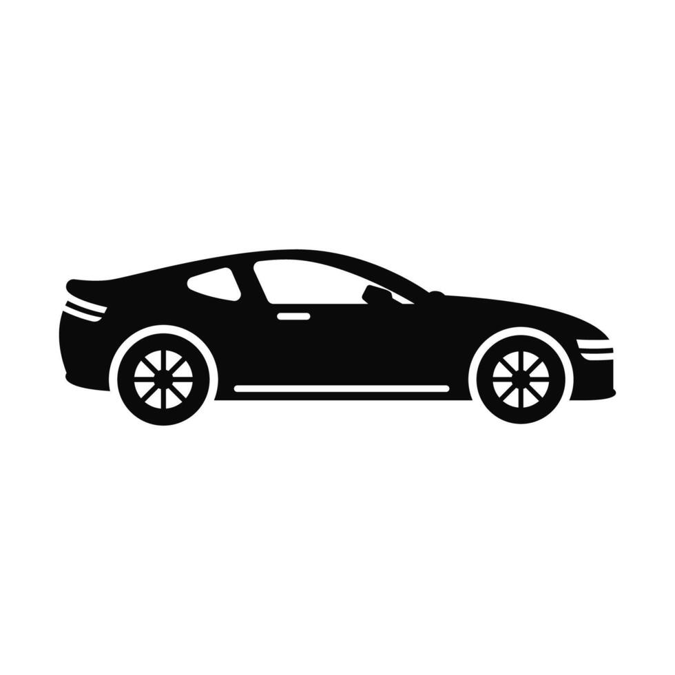 Car icon on white background, black silhouette vector
