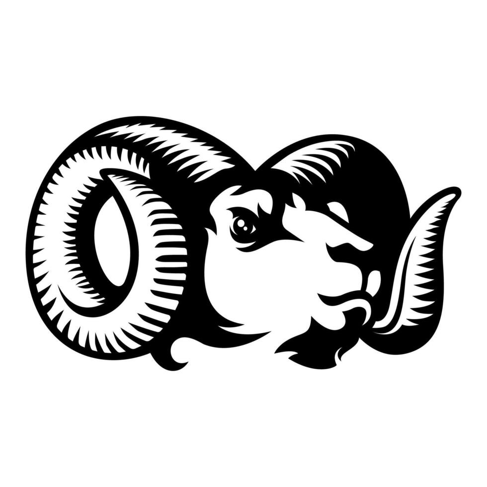 A ram head with large horns on a white background vector