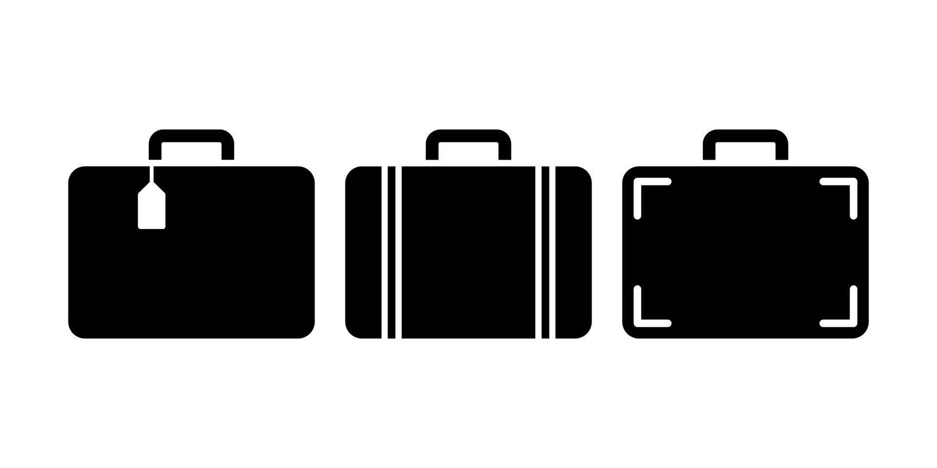 Three suitcases are shown in black and white vector