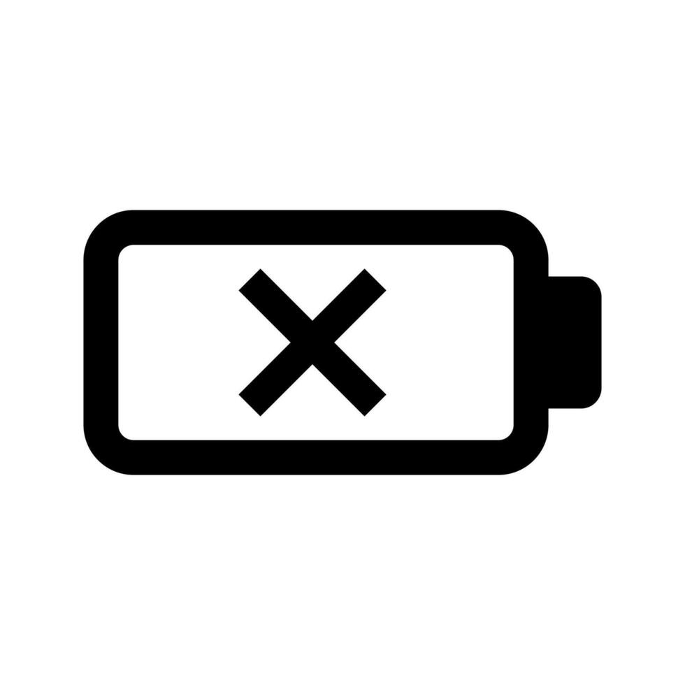Battery icon with x symbol on white background vector
