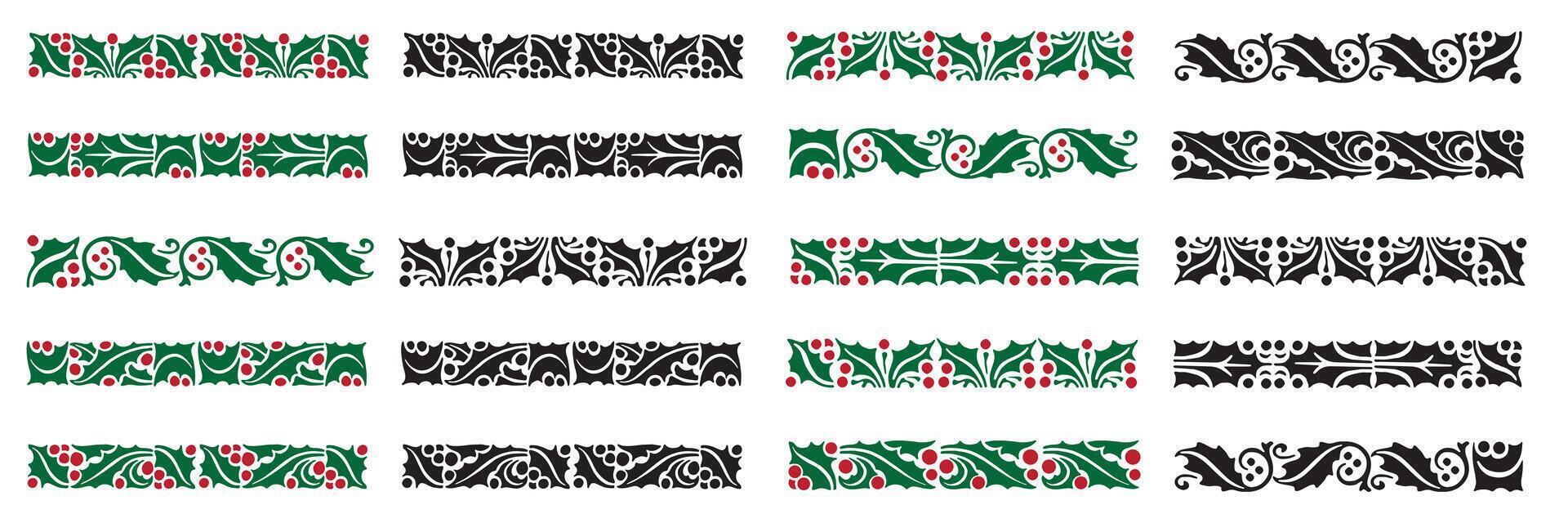 Christmas holly berries border pattern set vector