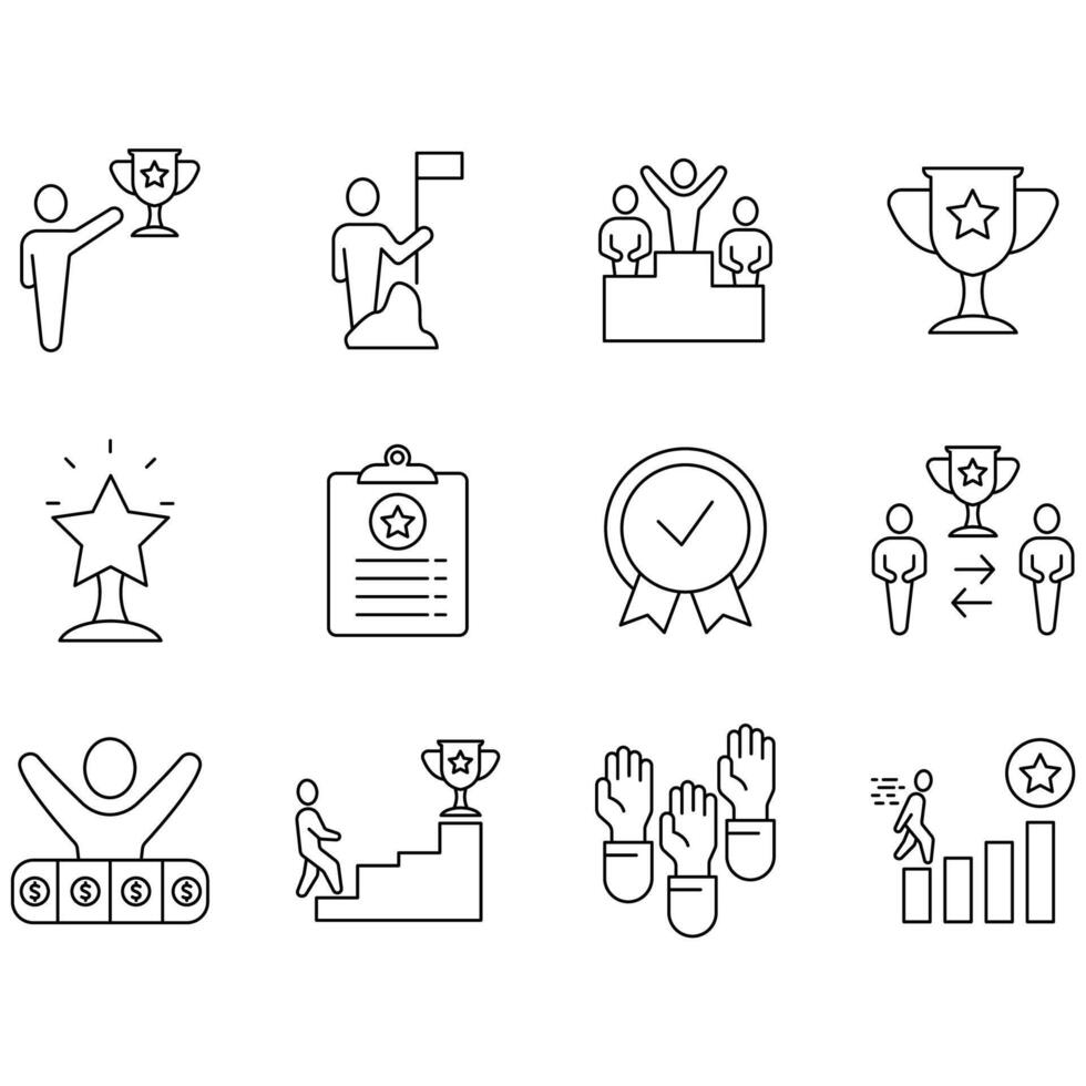 winner icons set. Set of editable stroke icons.Set of winner. vector