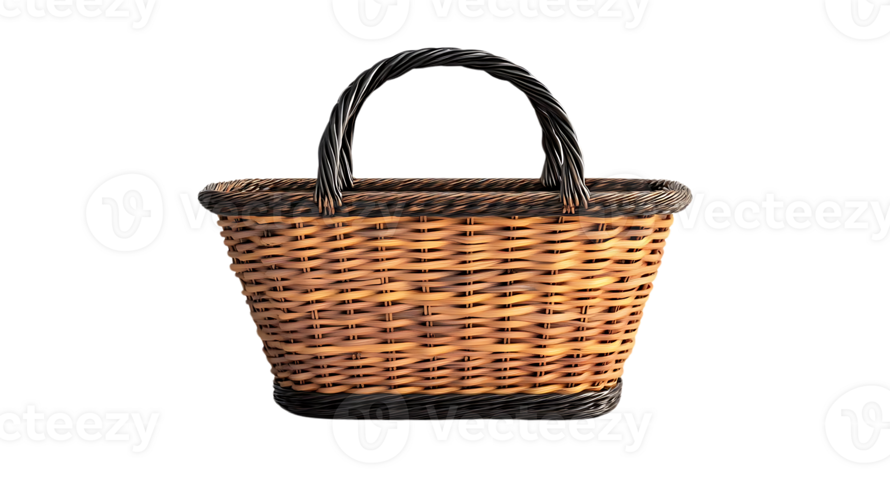 Wicker Basket with Handle, Transparent Background png
