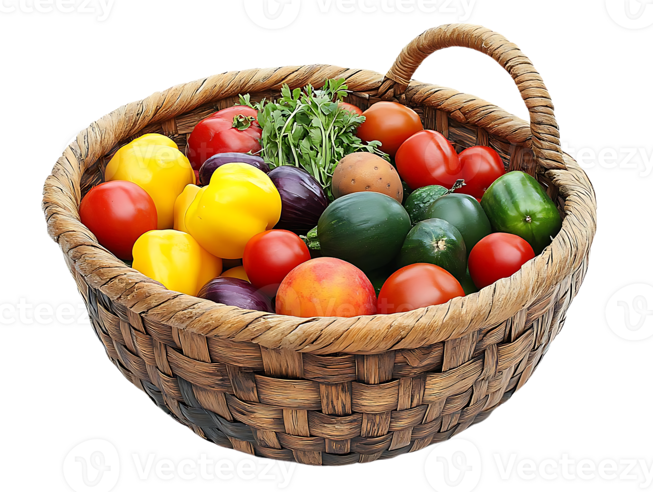 Fresh Vegetables in Basket with Transparent Background png