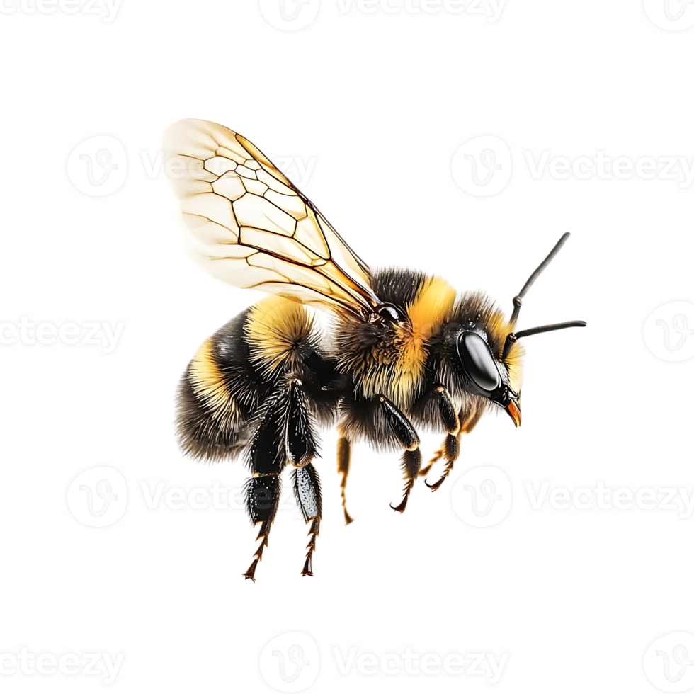 Bumblebee in Flight, Transparent Background, Close-Up View, Detailed Wings, Fuzzy Body png
