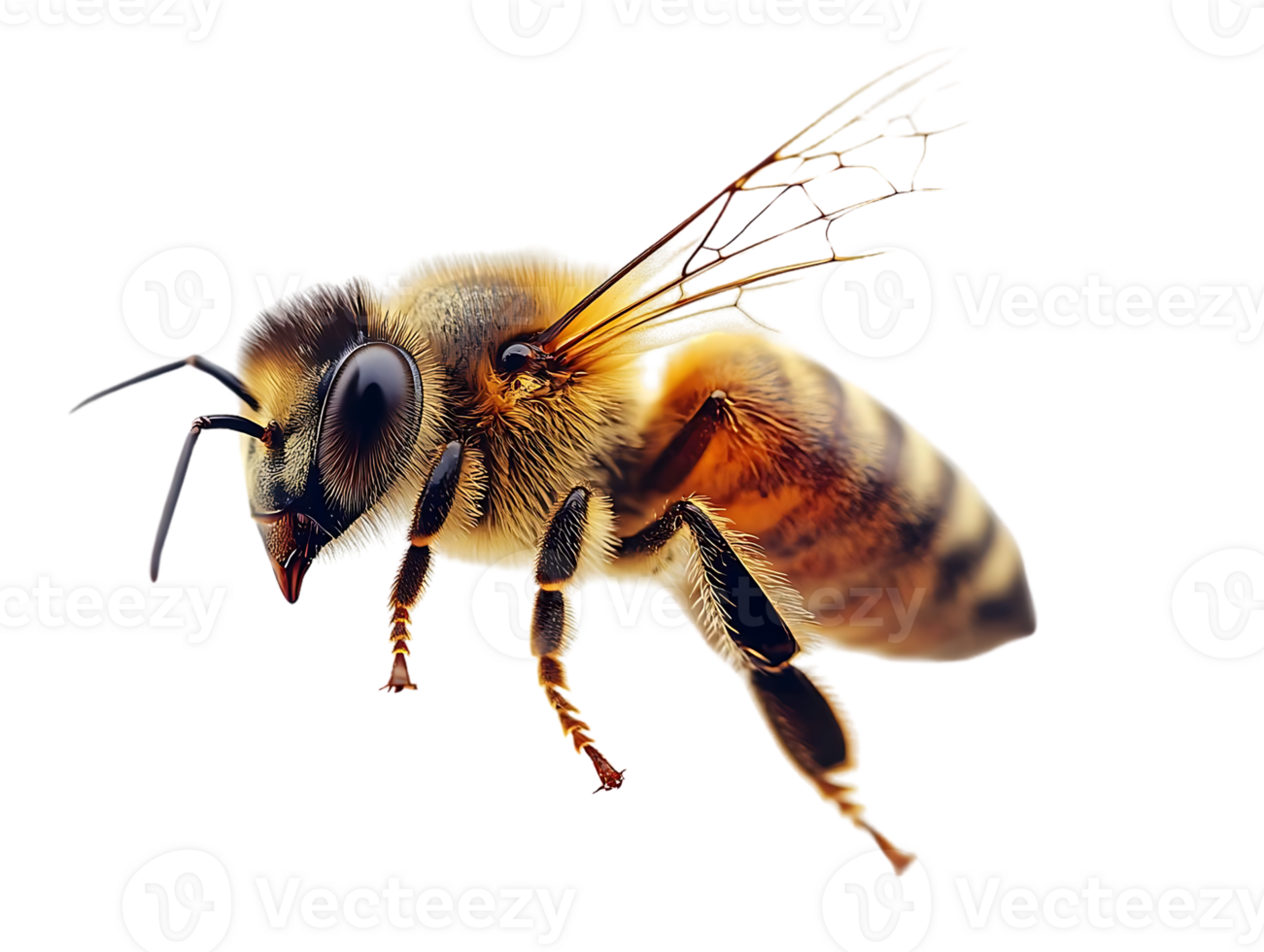 Honeybee in Flight, Transparent Background, Detailed Macro View png