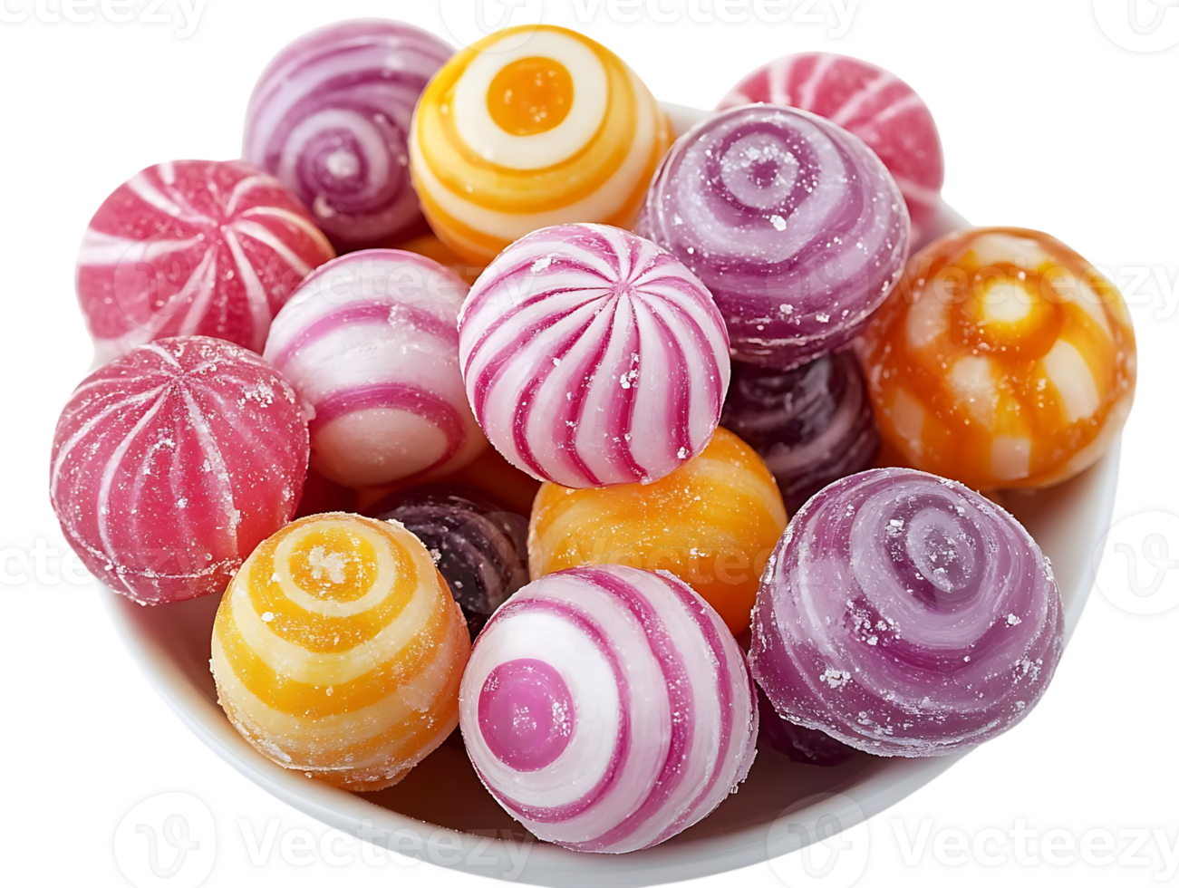Swirled Hard Candies in Bowl, Transparent Background png