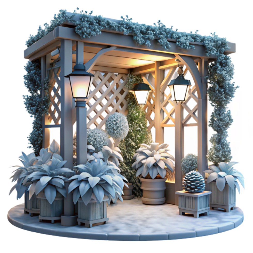 beautiful rustic Serene Garden Gazebo with Lantern Lights detailed png