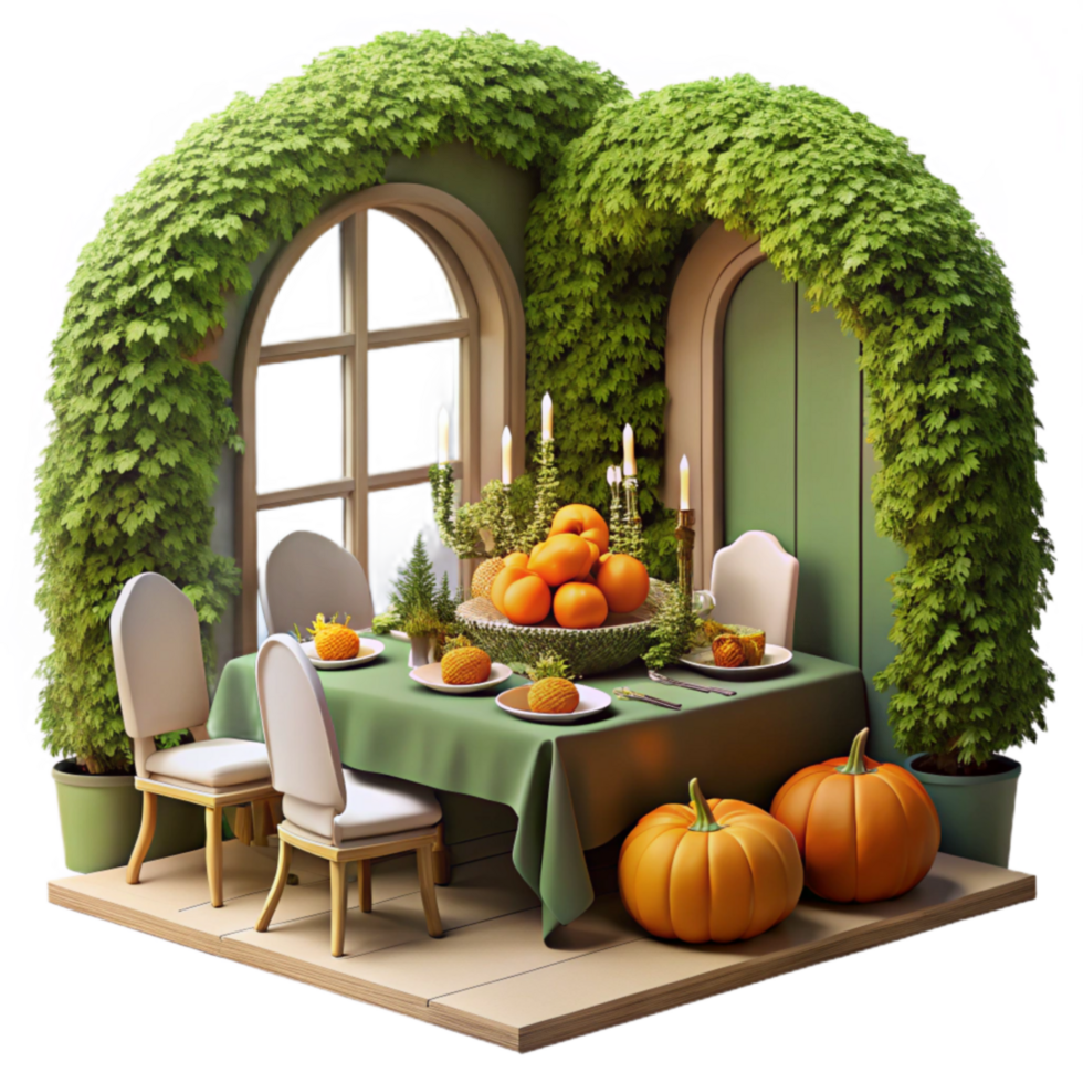 magnificent minimalist Autumn Harvest Table Setting Green Room Decor professional png