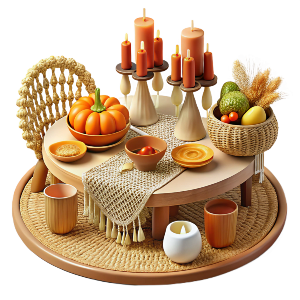 serene artistic Autumn Harvest Table Setting with Candles high resolution png