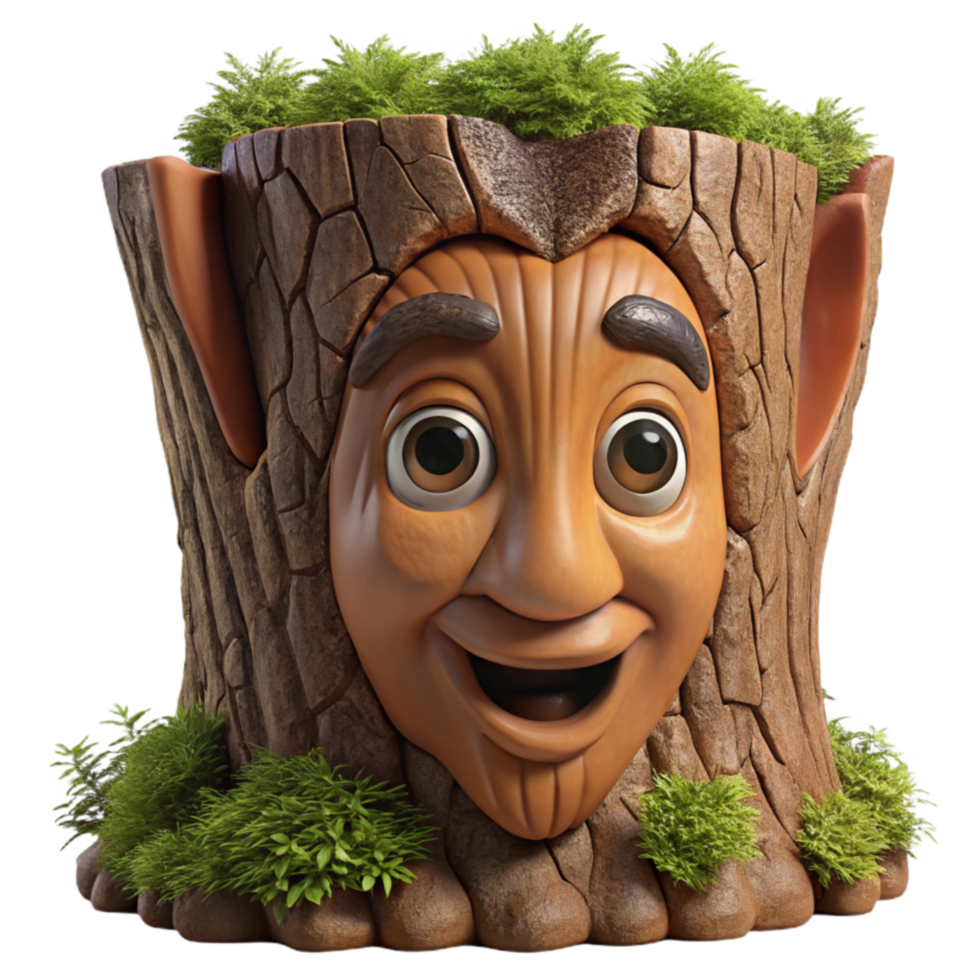 Smiling Tree Stump Face 3D Render png
