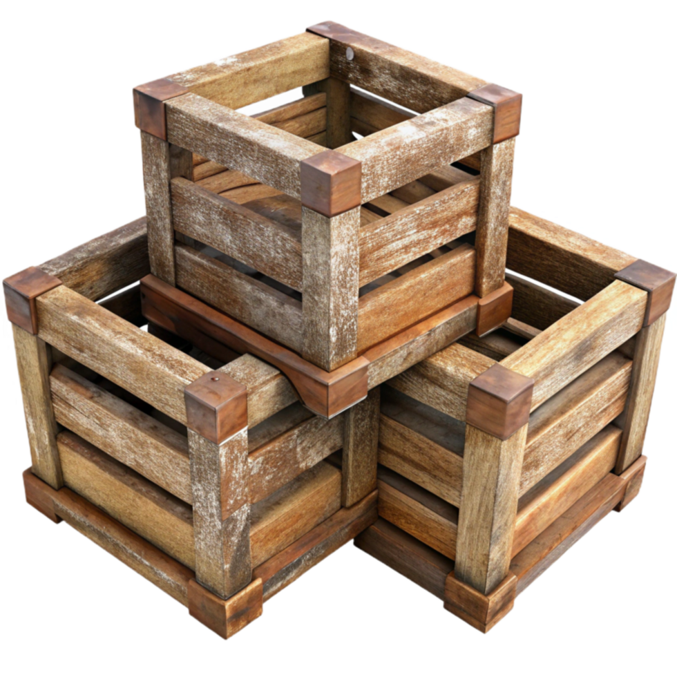 Stacked Rustic Wooden Crates, Weathered, Vintage png