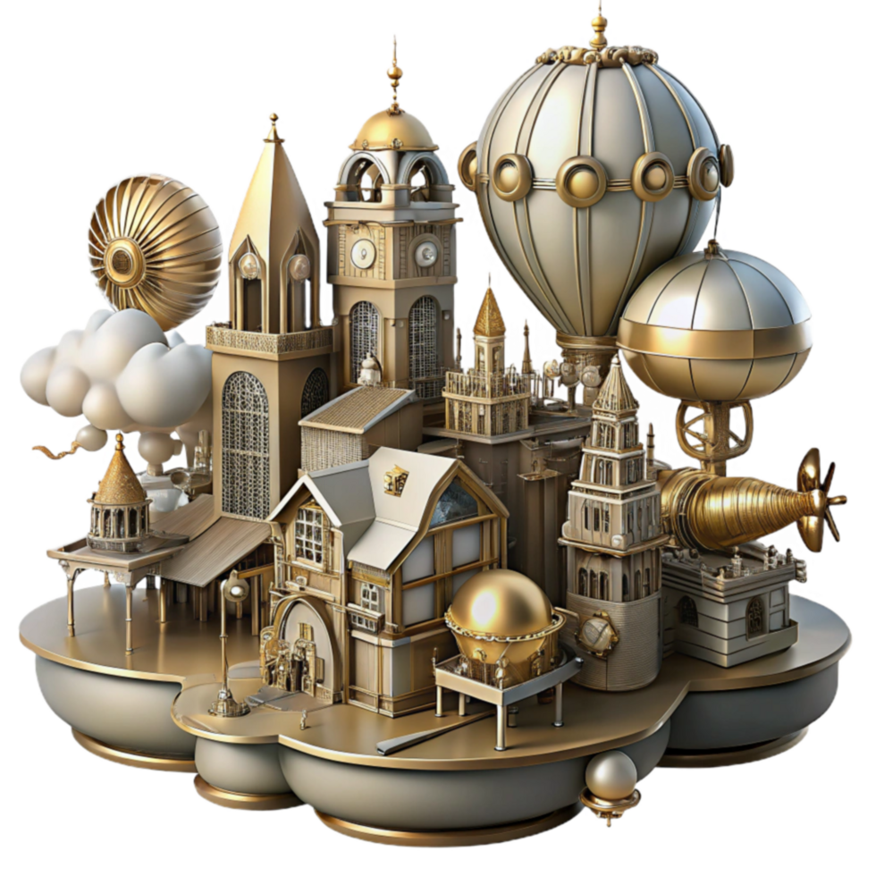 extraordinary creative Steampunk Cityscape Airships, Clockwork, and Architectural Wonders exclusive png
