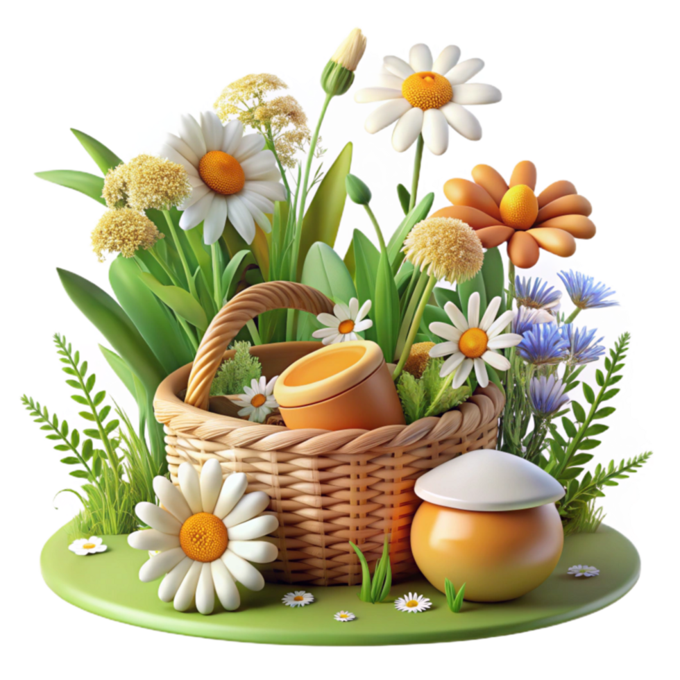 magnificent artistic Summer Blooms Botanicals in a Basket premium png
