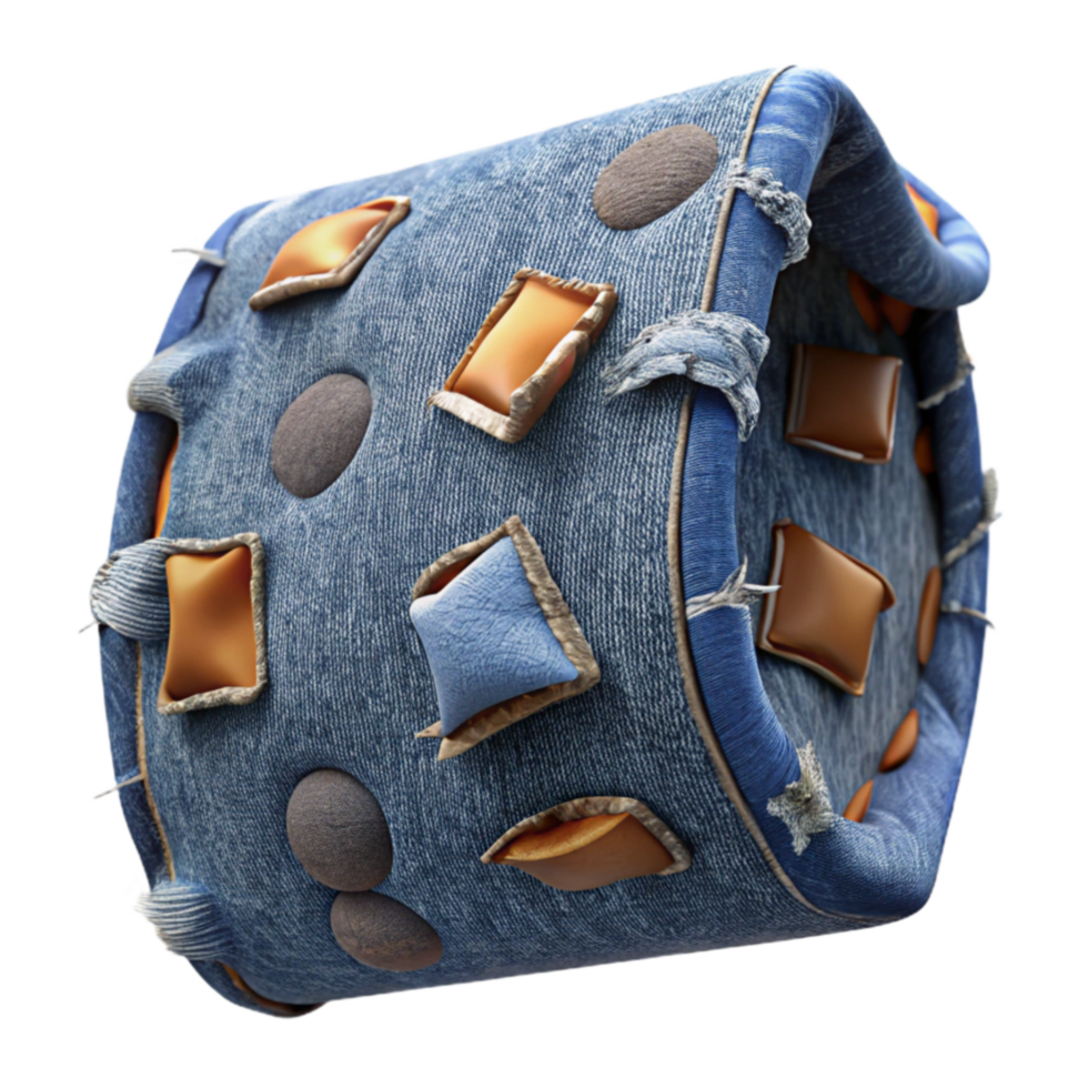 Denim Cube with Patches 3D Render png