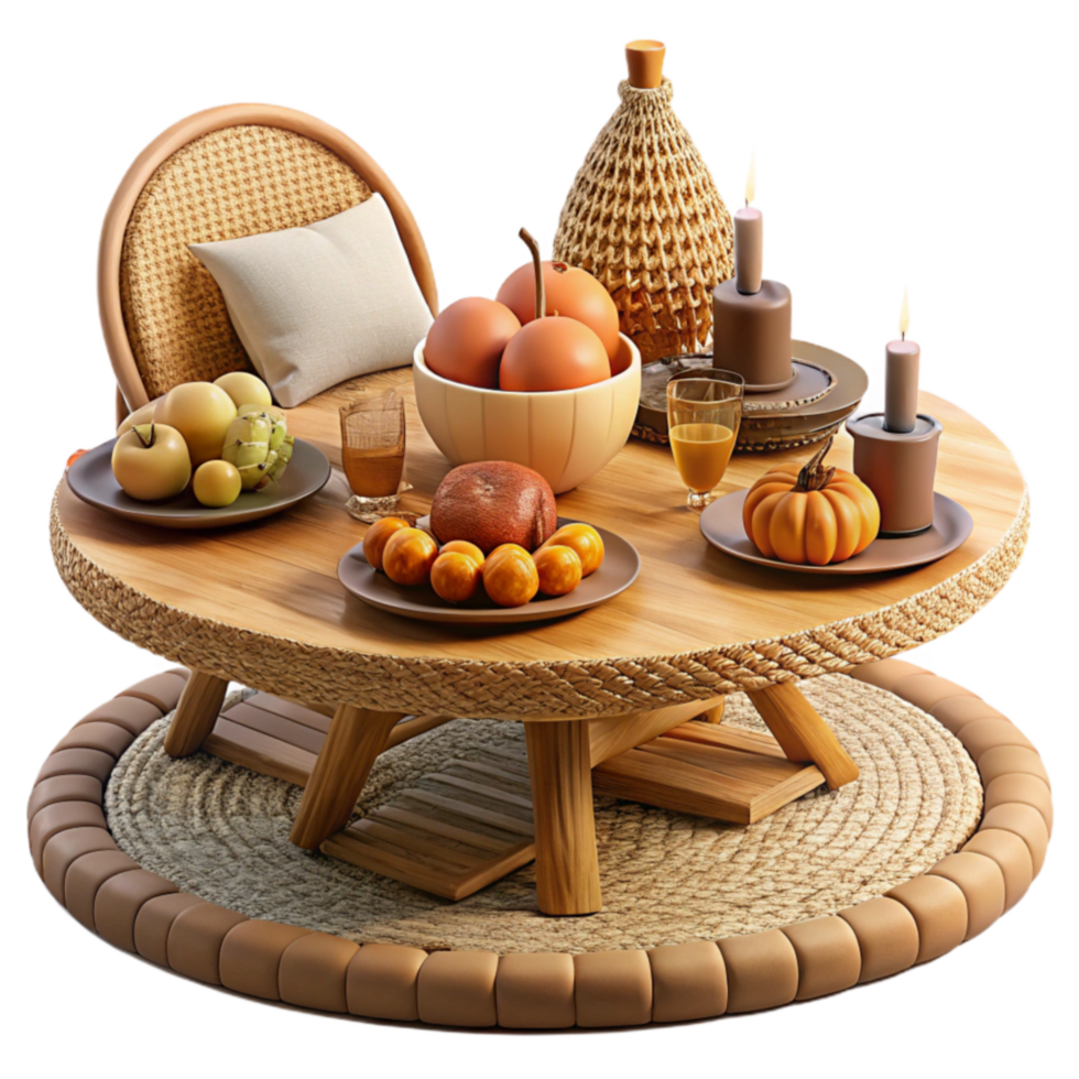 Cozy Autumn Table Setting with Fruit Candles png