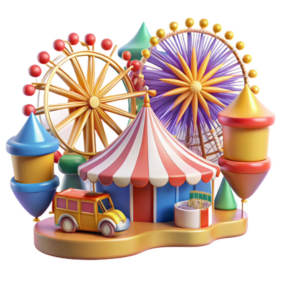 serene minimalist Carnaval Funfair Ferris Wheel, Circus Tent, and Rides professional png