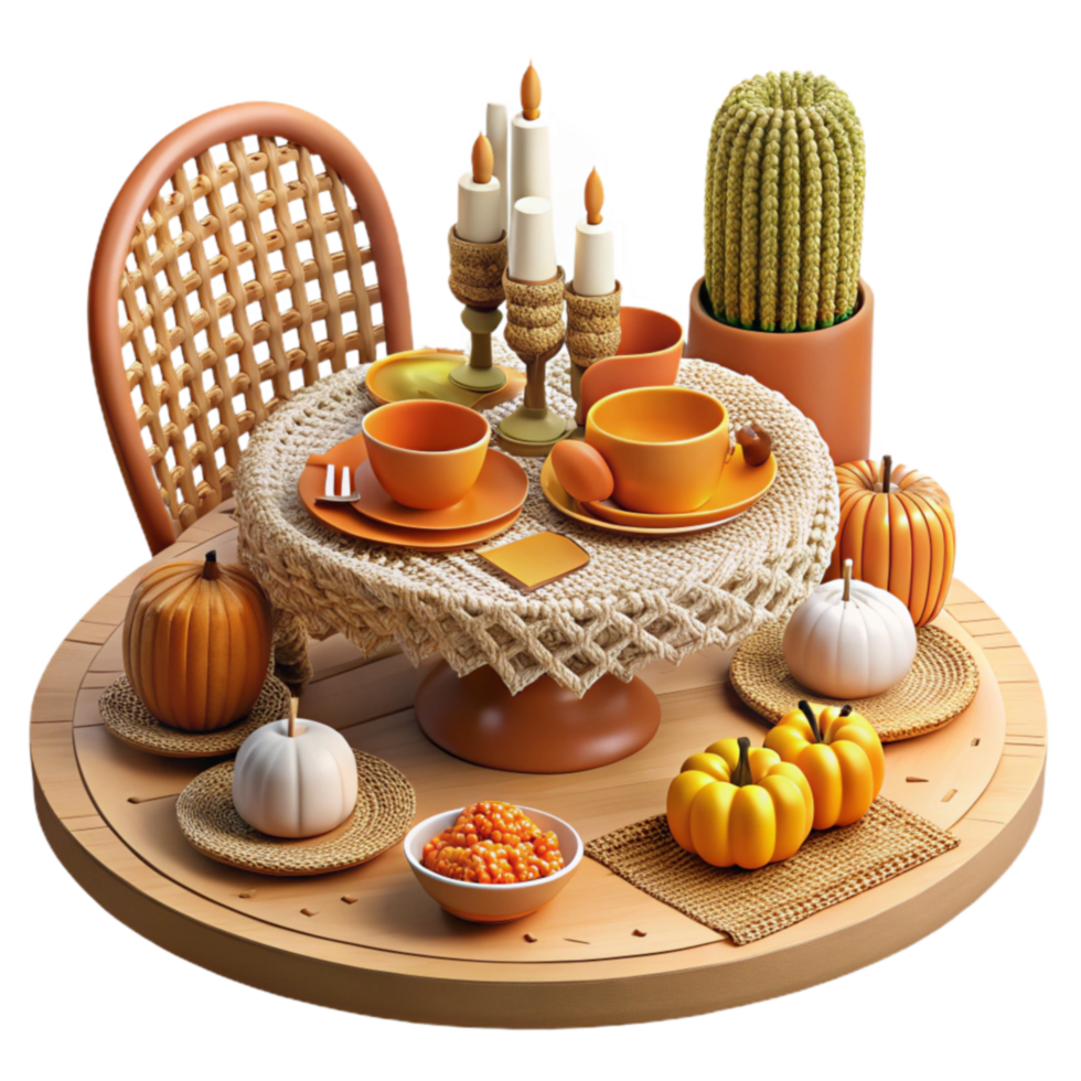 Autumn Table Setting Cozy Fall Decor with Pumpkins Candles png