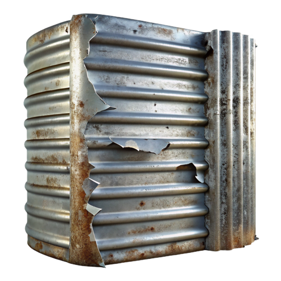 Corrugated Metal Structure with Rust and Peeling Paint png