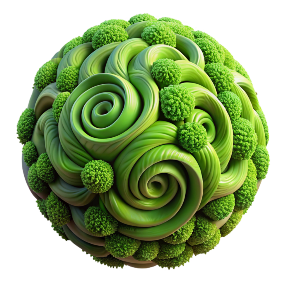 wonderful classic Abstract Green Swirl Sphere, Nature Inspired 3D Render authentic png